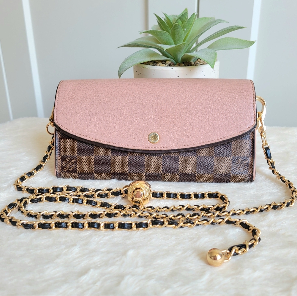 💕Louis Vuitton Damier Ebene NORMANDY Wallet PINK Crossbody Shoulder Bag